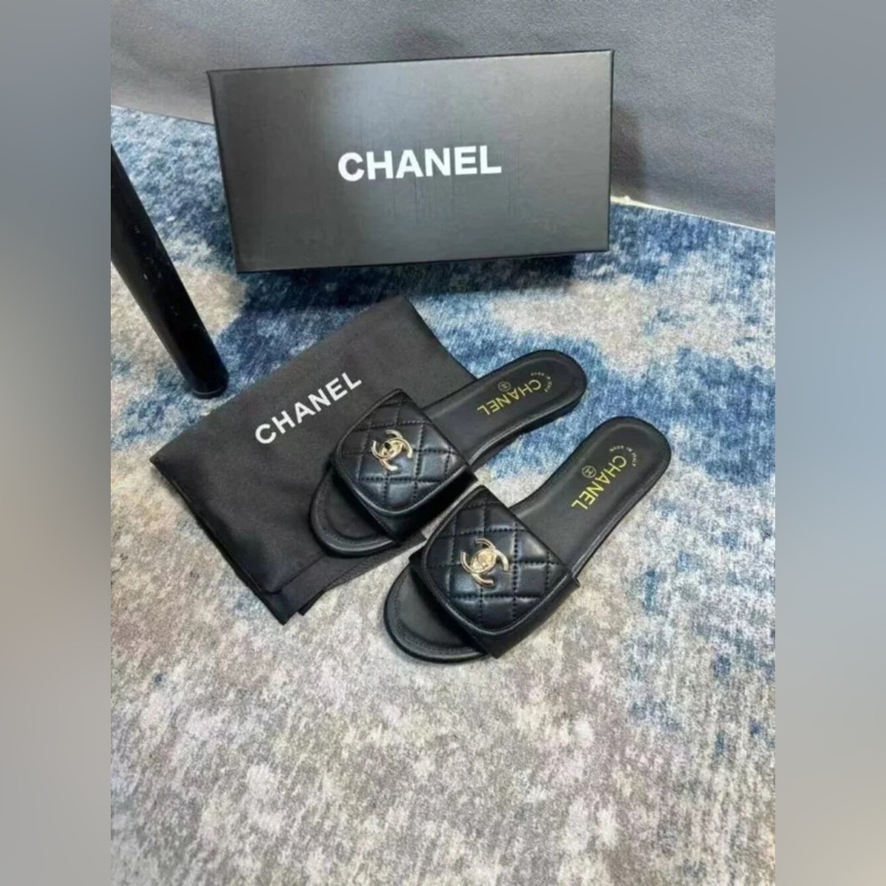 Chanel CC quilted sandals
